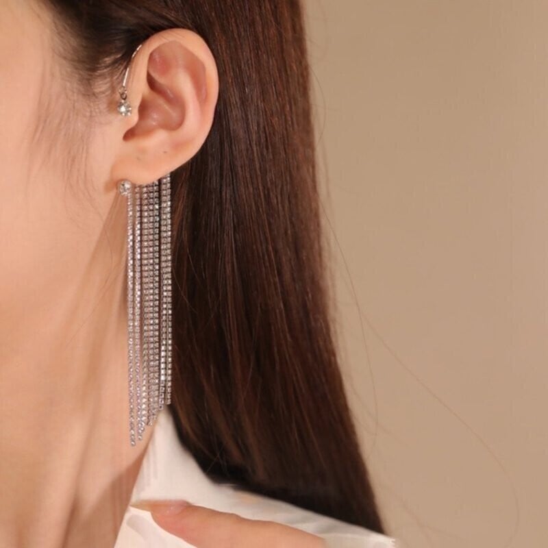 Sparkling Diamond Tassel Earrings