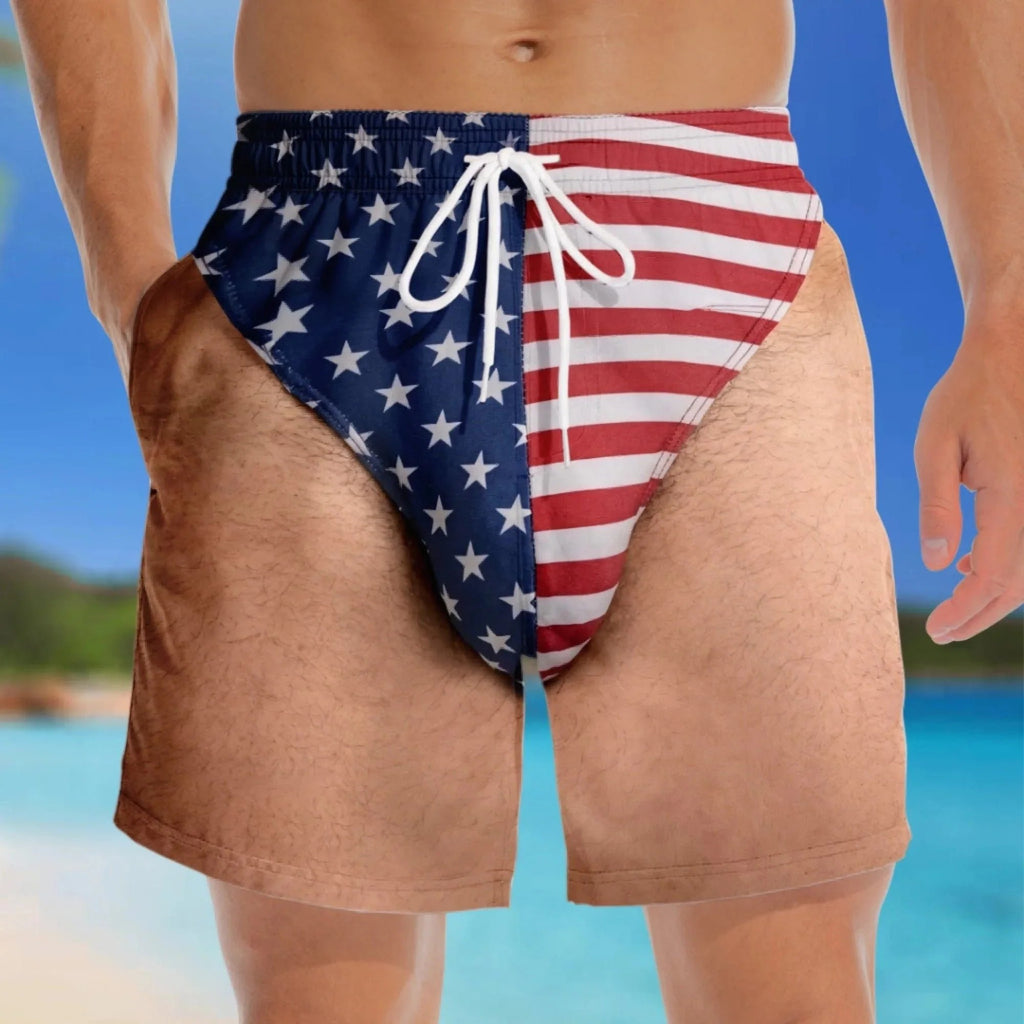 🇺🇸 Funny Patriotic Men’s Swim Trunks – Freedom & Chill Summer Beach Shorts