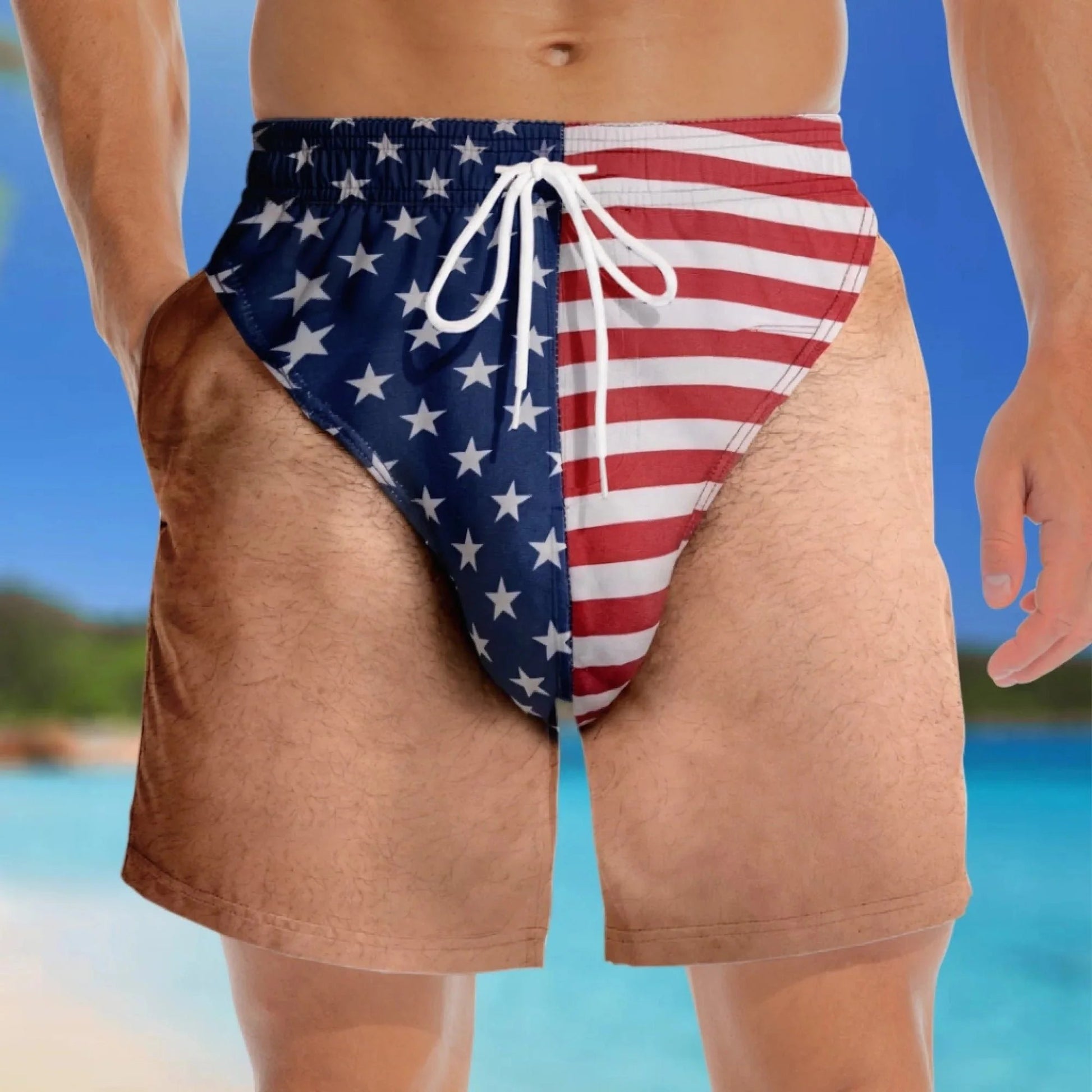 🇺🇸 Funny Patriotic Men’s Swim Trunks – Freedom & Chill Summer Beach Shorts