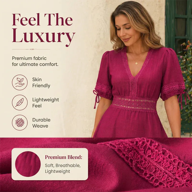 Women's V-Neck Lace Tiered Ruffle Dress