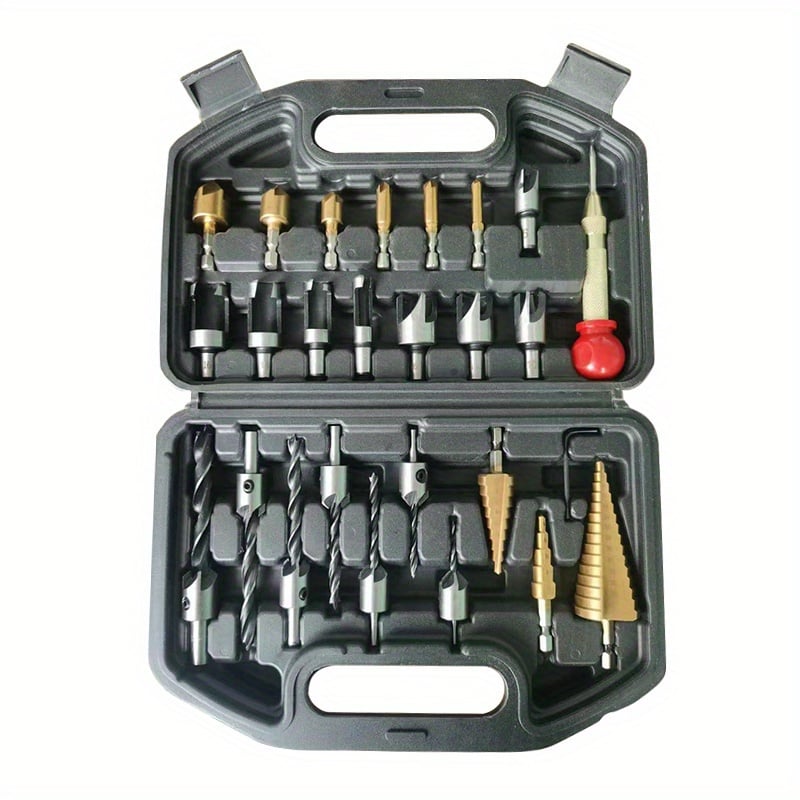 18pcs Drill Bit Collection/Pagoda Drill/Center Punch/Three-Point Woodworking Drill/Five-Blade Chamfering Tool/Wood Plug Drill
