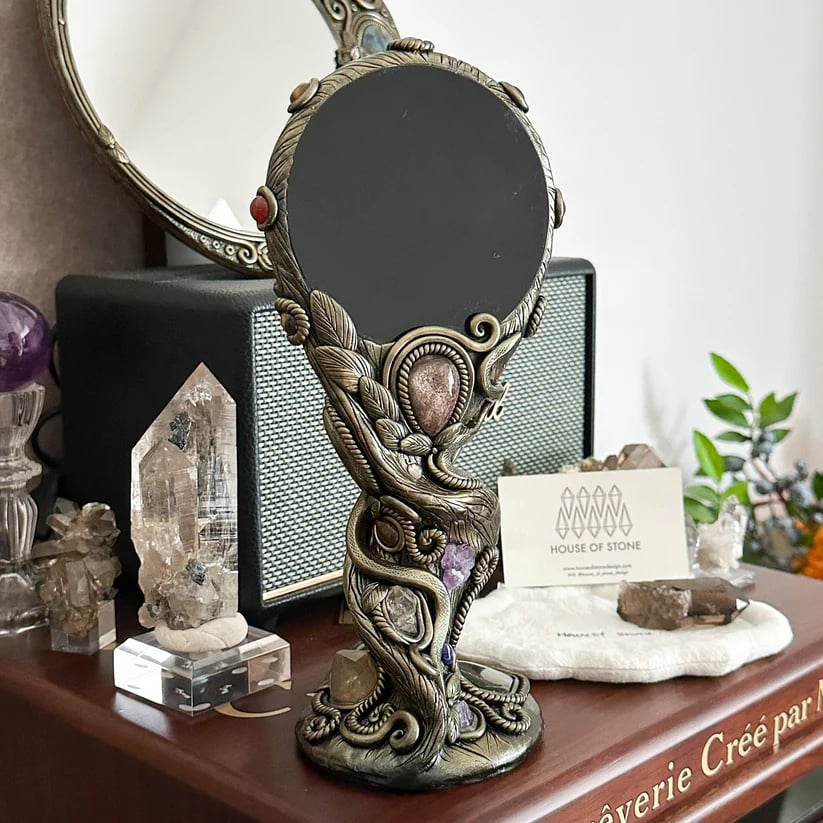 Handmade Black Obsidian Scrying Mirror – Crystal Chakra Altar Tool