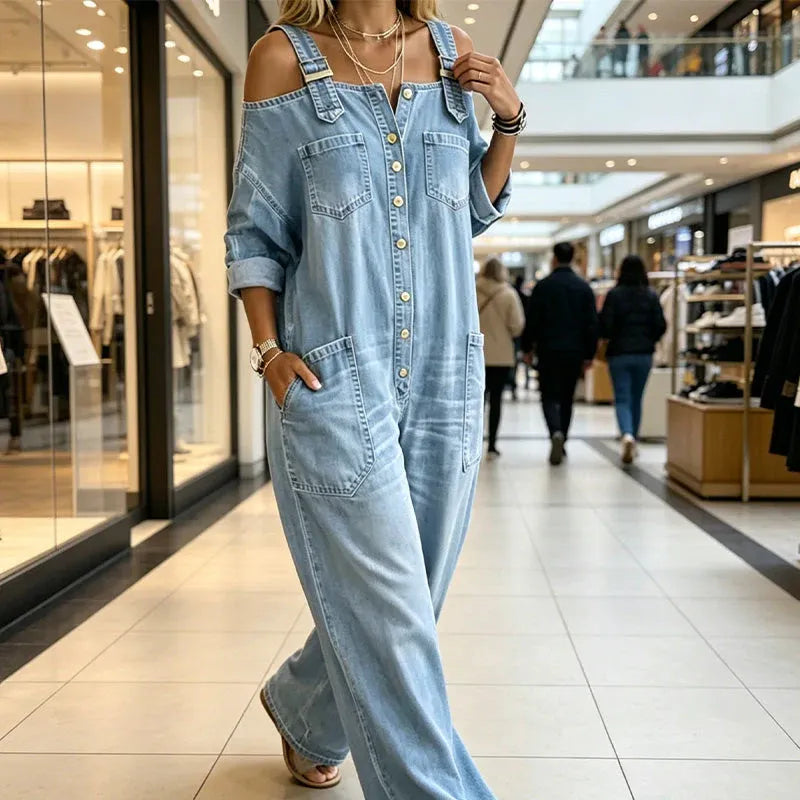🔥Limited-time offer-Loose Fit Wide-Leg Overall Jumpsuit with Pockets