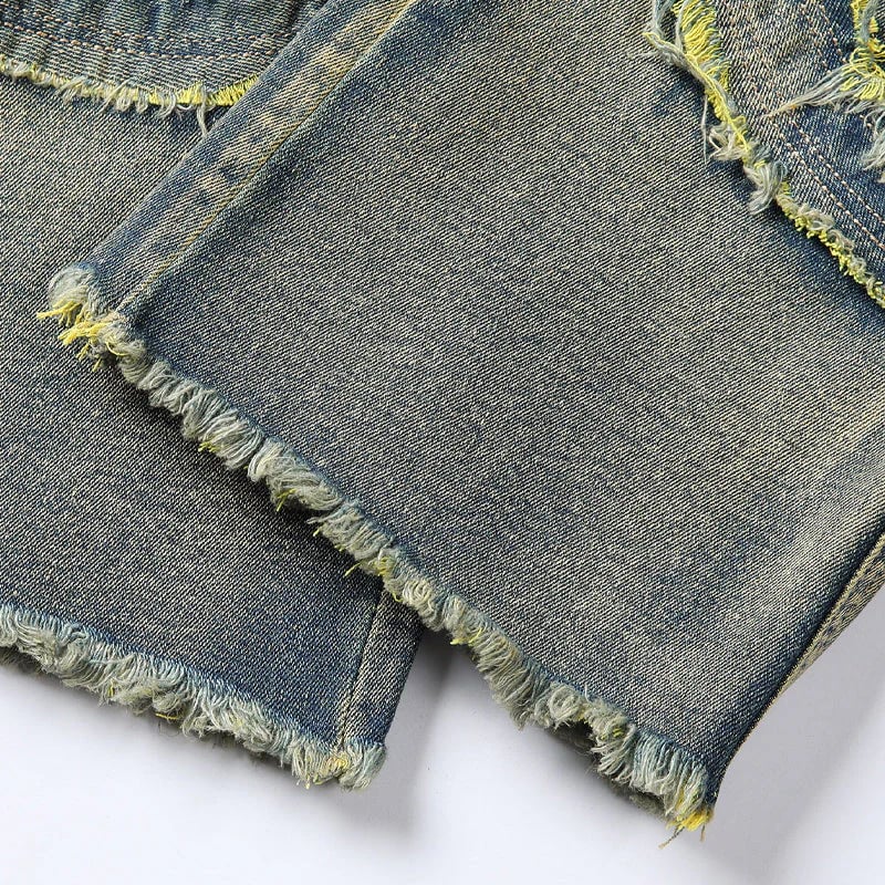 ✂️ Men's Deconstructed Frayed Flare Jeans – Vintage Wash & Stretch Cotton – Bold Streetwear