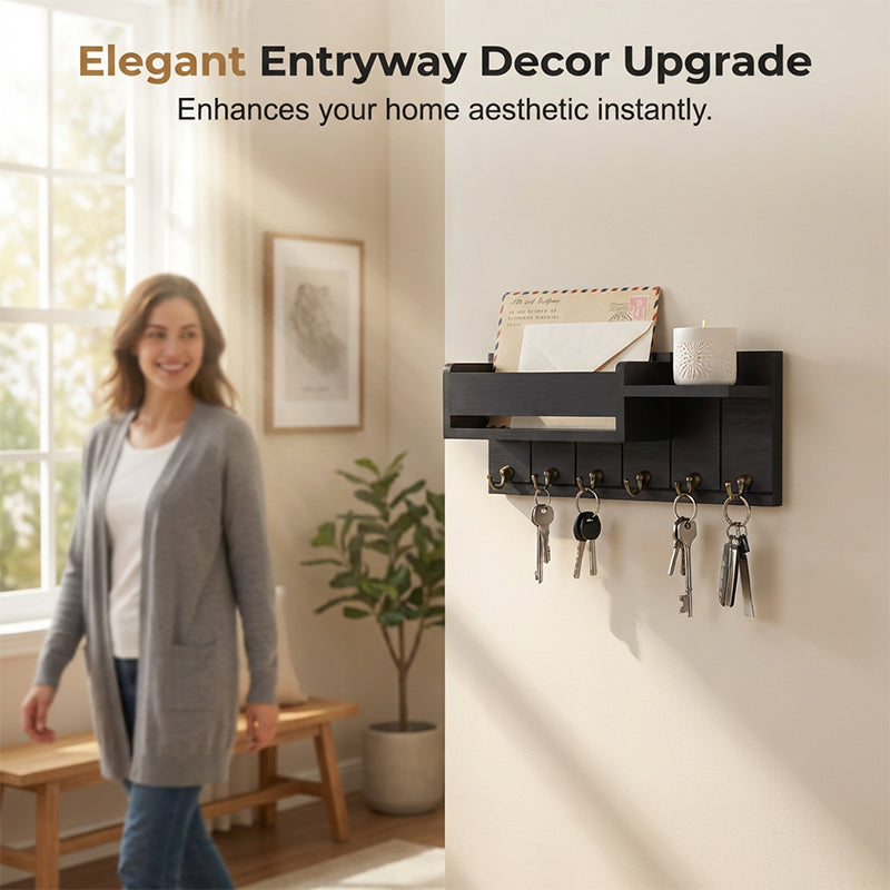 Wall-Mounted Mail and Key Holder with Shelf