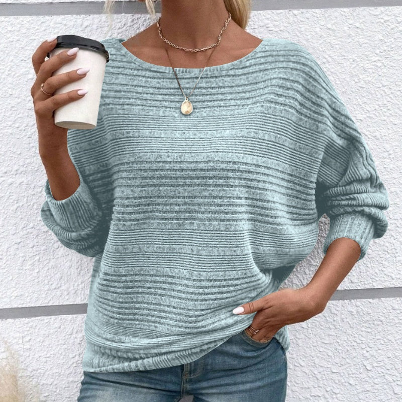 🌹Solid Round-Neck Striped Top with Long Sleeves