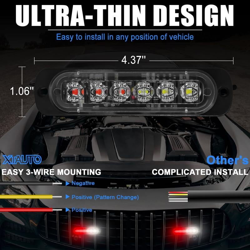 Dual-Color LED Strobe Warning Light |  Red and White Warning Light for Car Truck, Roadside Safety, Home Emergency Kits