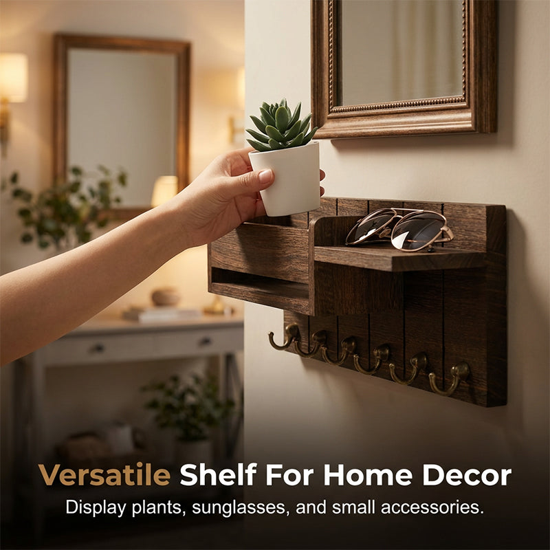 Wall-Mounted Mail and Key Holder with Shelf