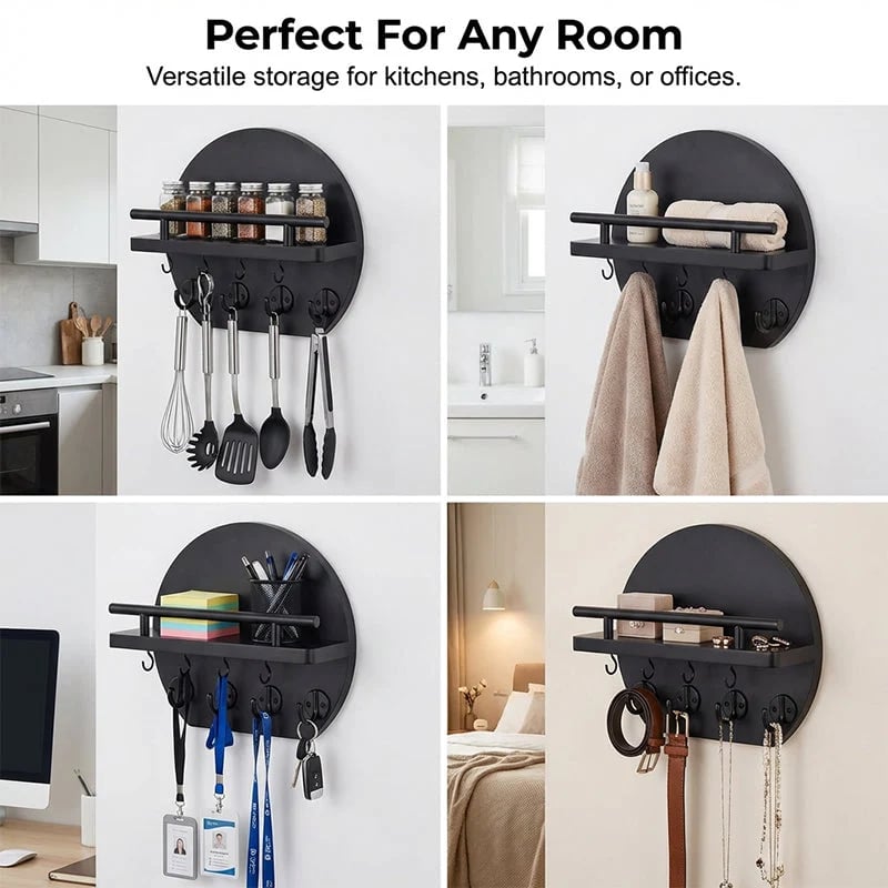 🎉🏠 🔑 Wall Mount Key Holder with Shelf & Hooks – Space-saving, sturdy & easy install – Organize keys & mail at your entryway ✨