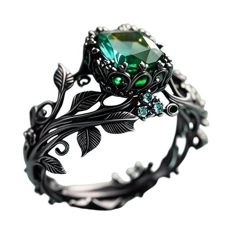 💥Green Synthetic Crystal Ring with Intricate Leaf