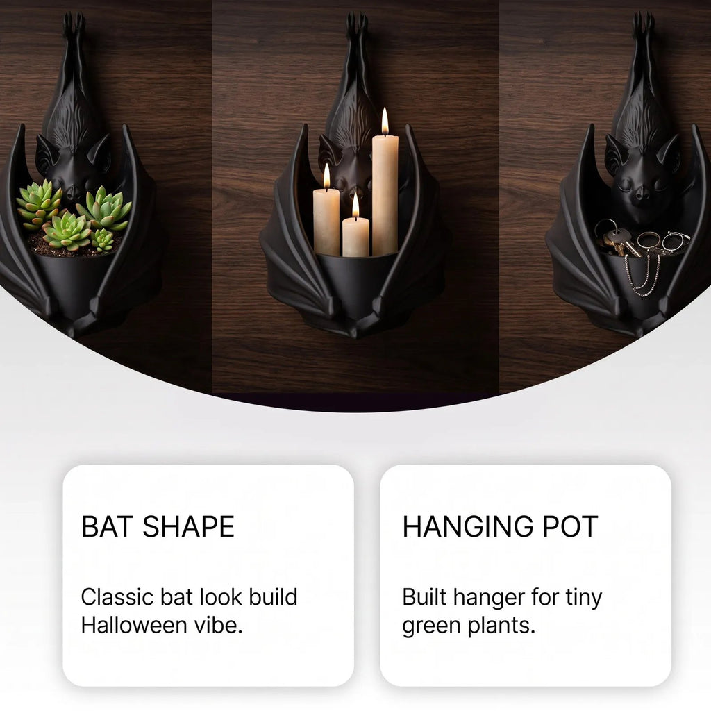 🎉3D Printed Bat Wall Hanging Planter ⭐Multi-purpose Gothic Bat Decor Pot For Succulents Candles Small Ornaments