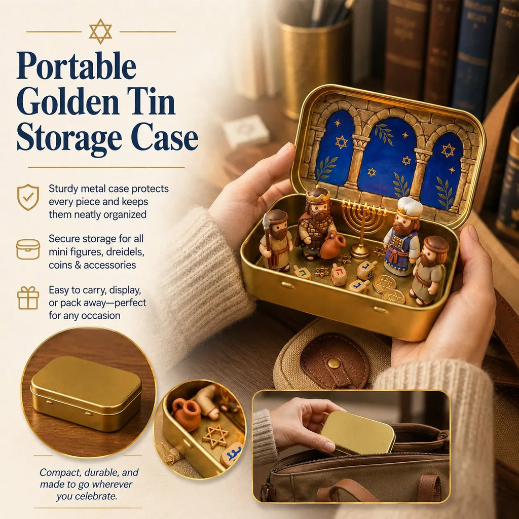 🔥HOT SALE🔥Council by Candlelight - A Miniature Hanukkah Menorah Diorama in a Golden Keepsake Tin