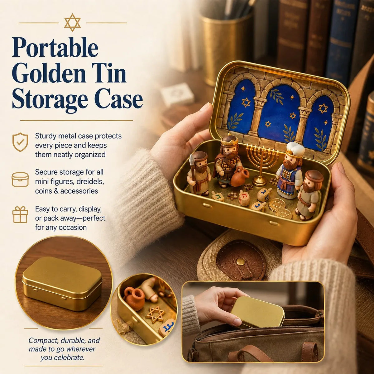 🔥HOT SALE🔥Council by Candlelight - A Miniature Hanukkah Menorah Diorama in a Golden Keepsake Tin