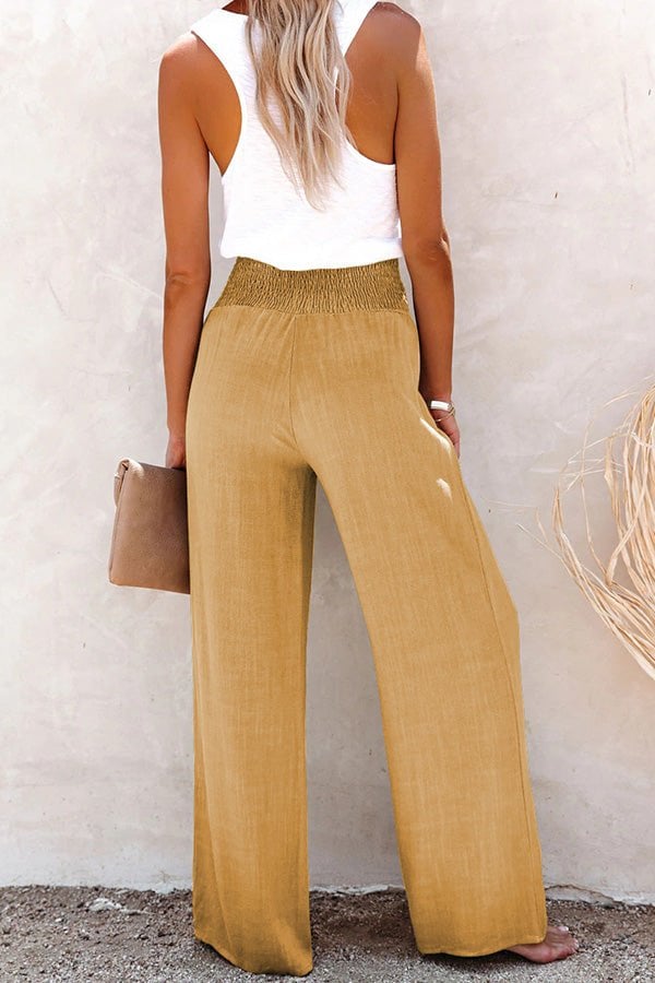 Hot Sale🔥Linen Blend High Rise Smocked Pants