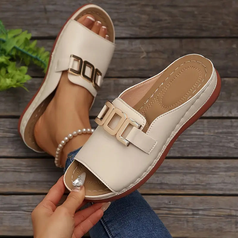 🔥Artificial Leather Open Toe Slippers