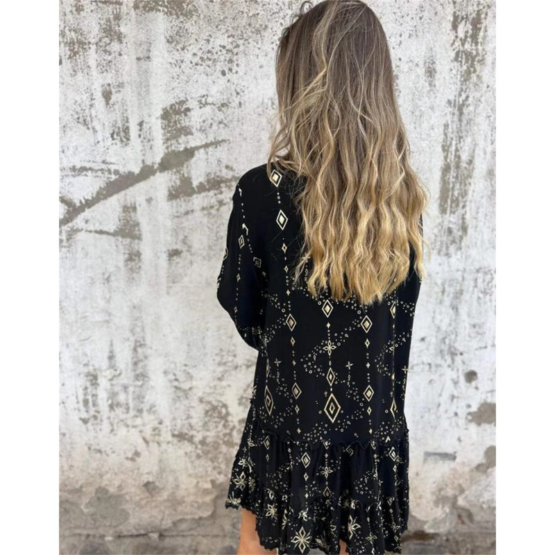 💖Women's Geometric Print Comfortable V-Neck Midi-Dress