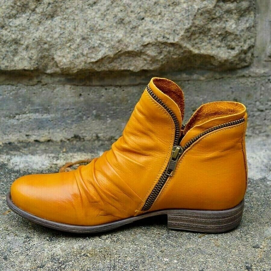 Women's Zipper Low Top Low Heel Boots