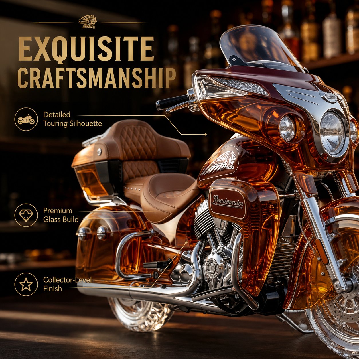 Indian Motorcycle Roadmaster 125th Anniversary Collectors Edition Whiskey Bottle