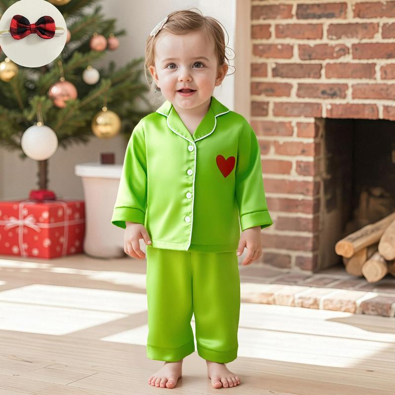 Holiday Matching Family Pajamas 🌲💝 Green Satin Silk Button-Down Shirts