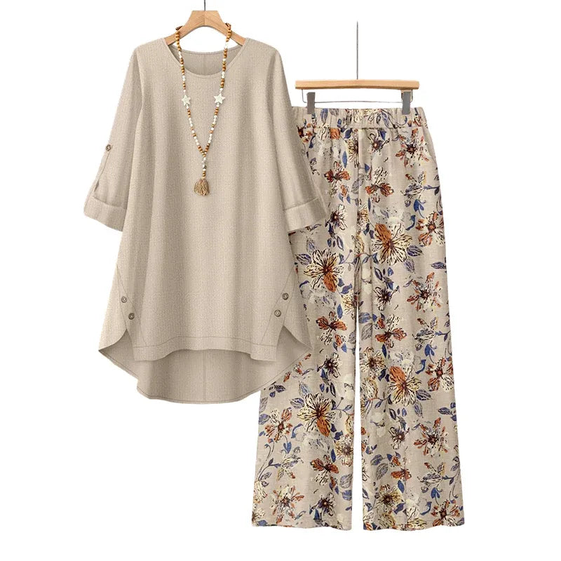 💥New Arrivals-Women's Cotton Linen Half Sleeve Top & Pants Set