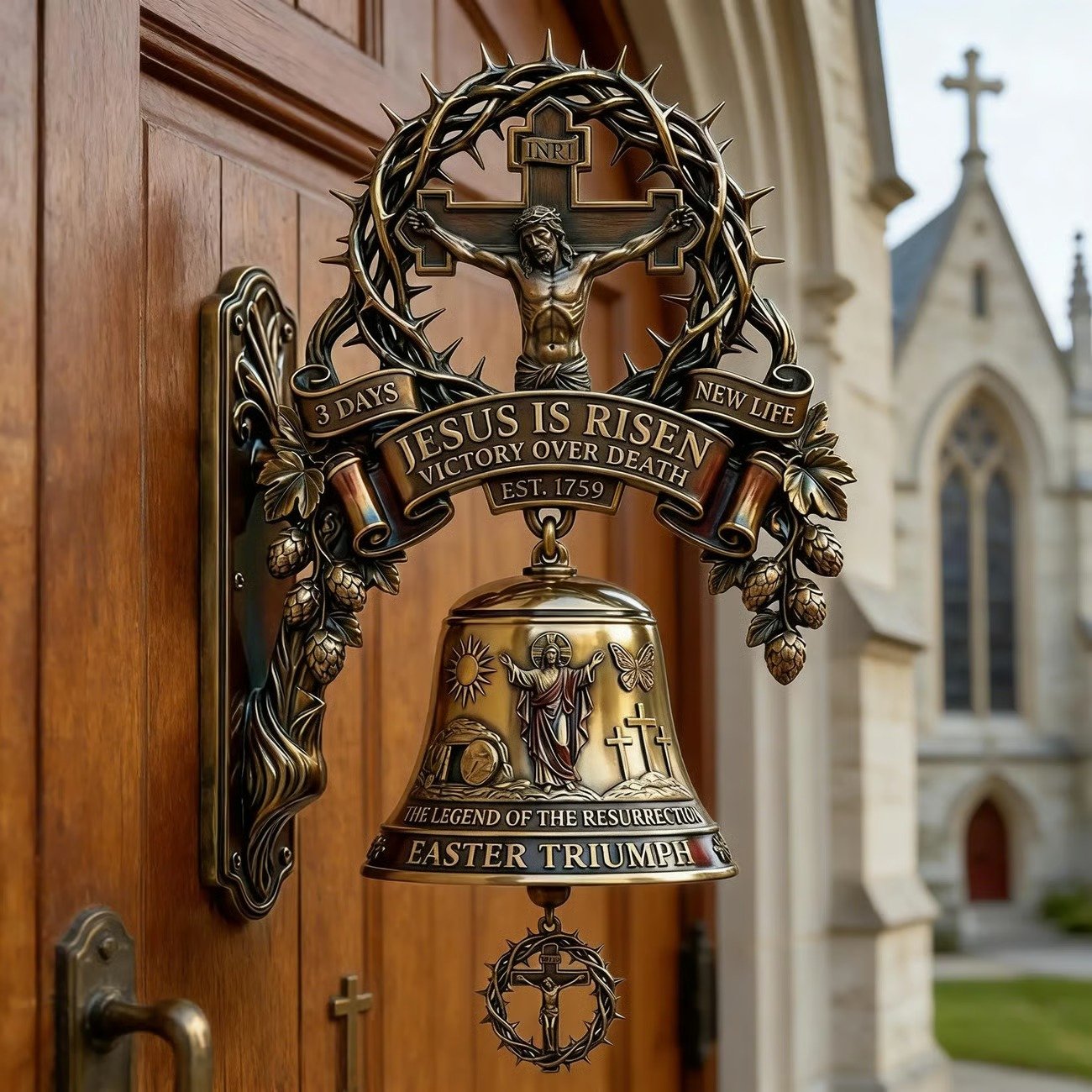 Easter Jesus Cross Commemorative Wall Bell – A Sacred Keepsake of Faith