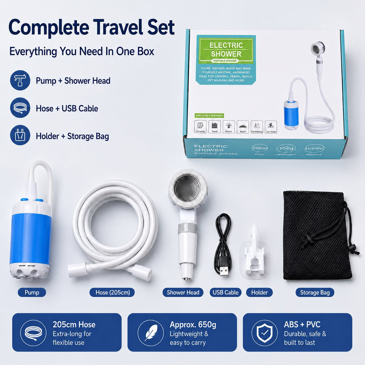 Rechargeable Portable Electric Outdoor Shower