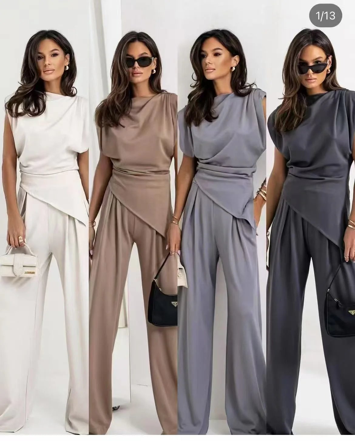Women's Round Neck Pleated Sleeveless Casual Suit