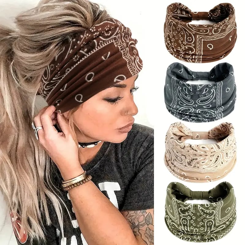 Wide headband with Boho Paisley print