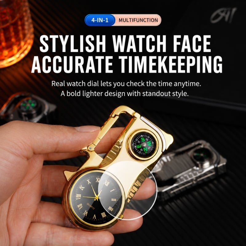 🔥HOT SALE🔥Multifunctional lighter with watch🔥 — — Watch/compass/keychain/bottle opener/cool lamp in one