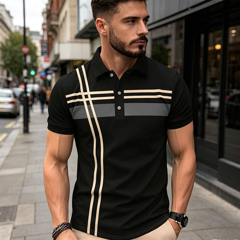⏰Men's Striped Short Sleeve Collared Top