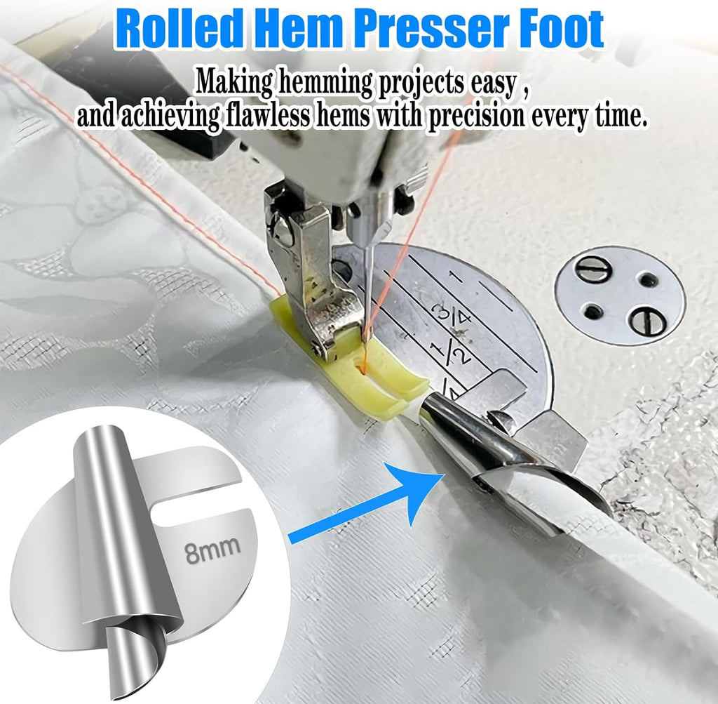 🔥HOT SALE🔥8 PCS Stainless Steel Rolled Hemmer Foot Set | 3mm-10mm Sewing Hemming Guide