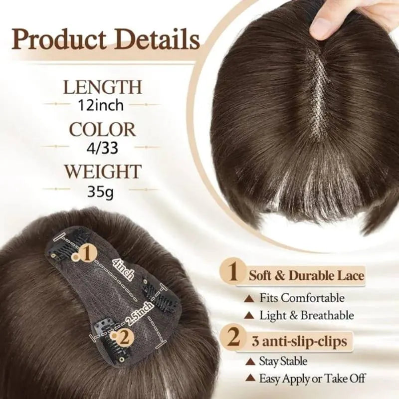 Natural Hair Toppers with Bangs for Women(100% Natural Real Hair)