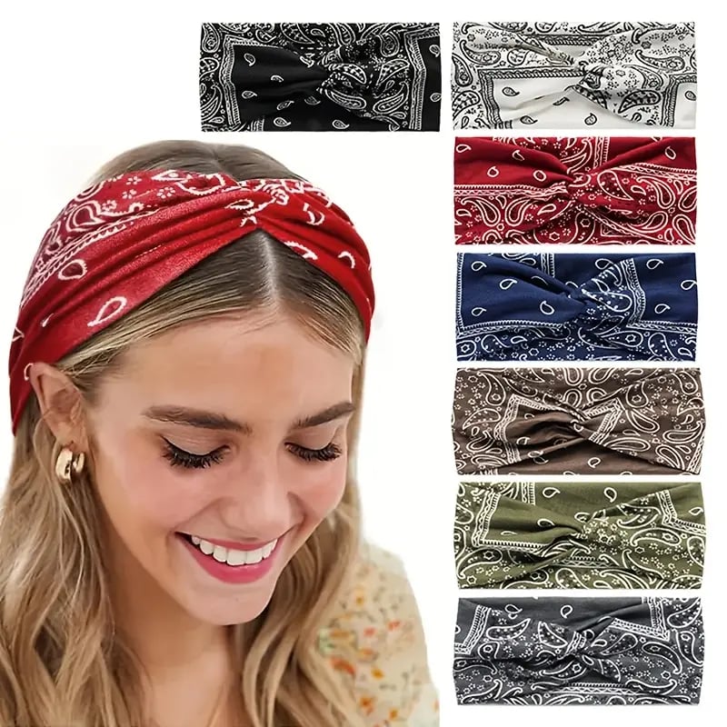 Wide headband with Boho Paisley print