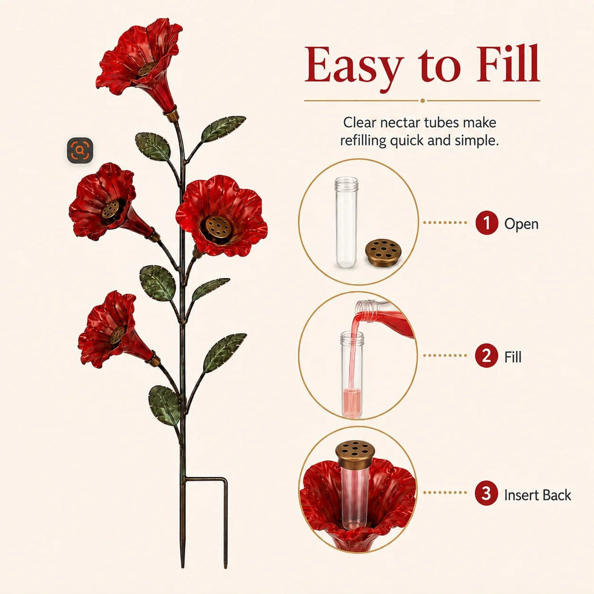 🎉✨ Vintage Red Flower Hummingbird Feeder Garden Stake