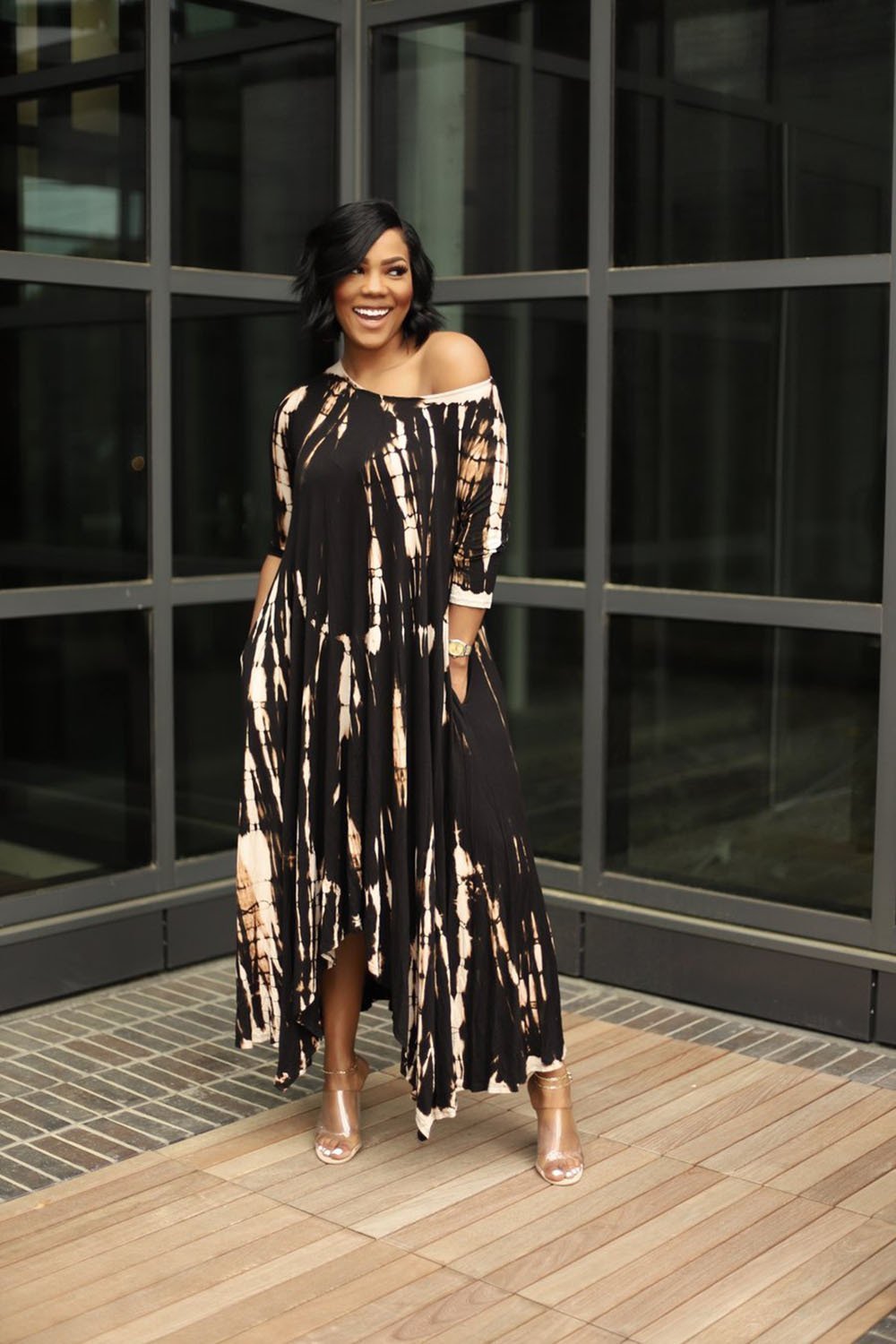 🔥💃Loose Graffiti Tie-Dye Pocket Midi Dress