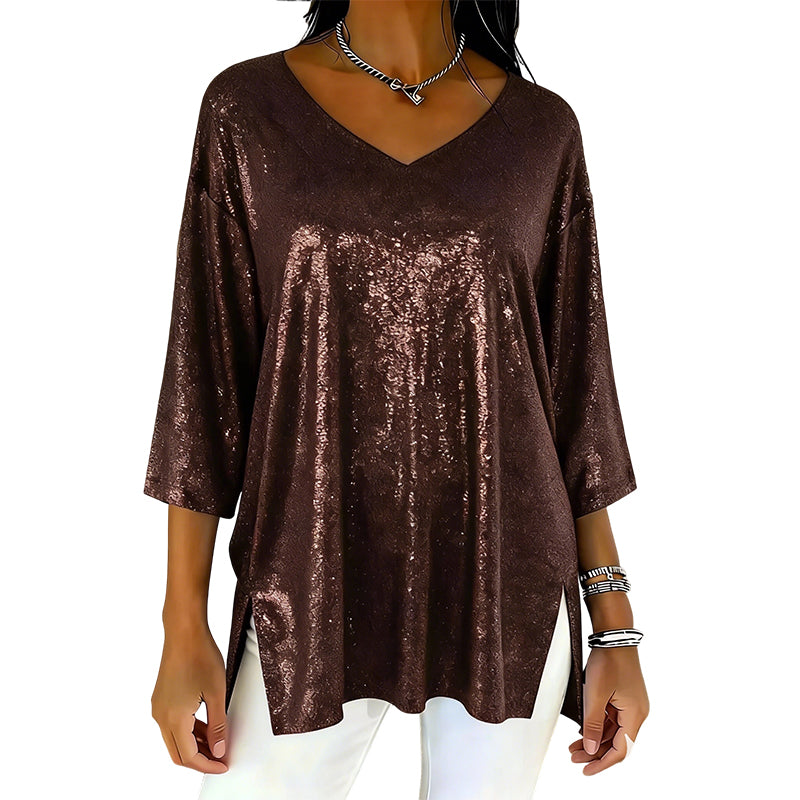 Women’s Glitter V-Neck Loose Top