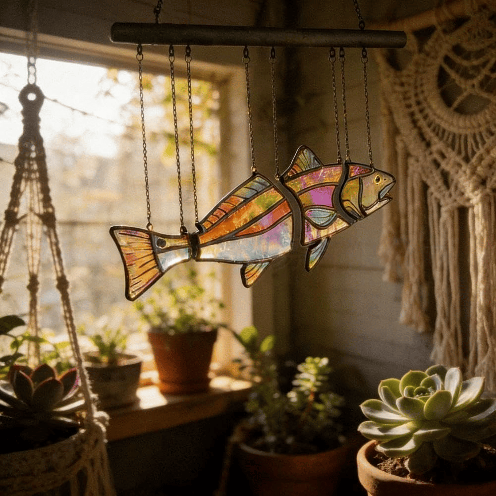 Handcrafted Stained Glass Red Drum-The Illusion of Swimming