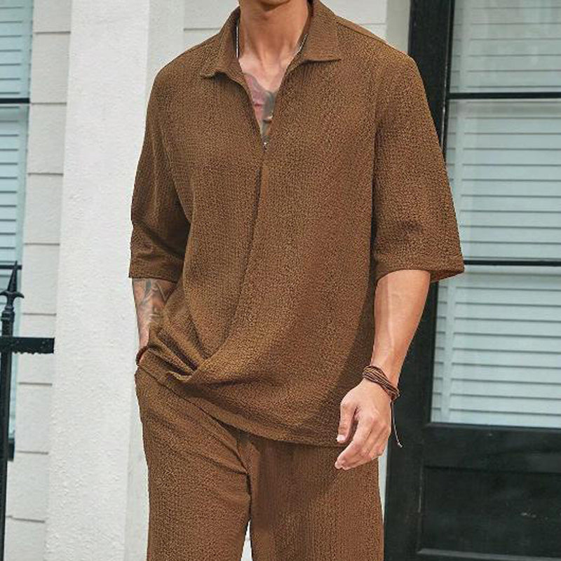 💖Men's 2 Pieces Short Sleeve V-Neck Top & Pants Sets