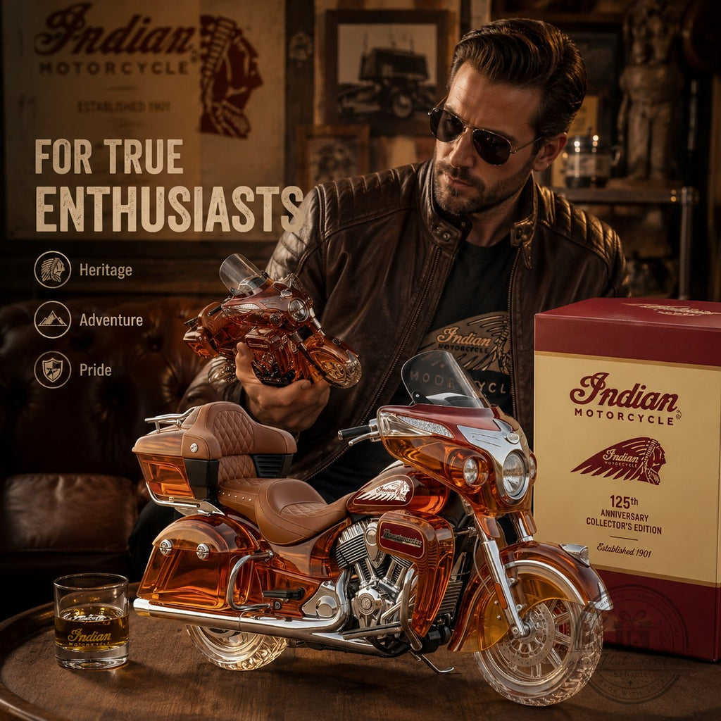 Indian Motorcycle Roadmaster 125th Anniversary Collectors Edition Whiskey Bottle