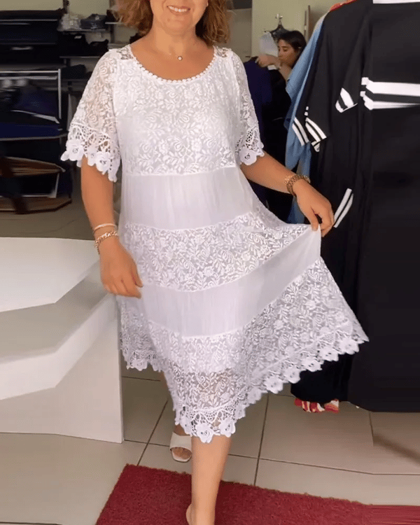 🔥 Solid Color Short Sleeve Lace Dress