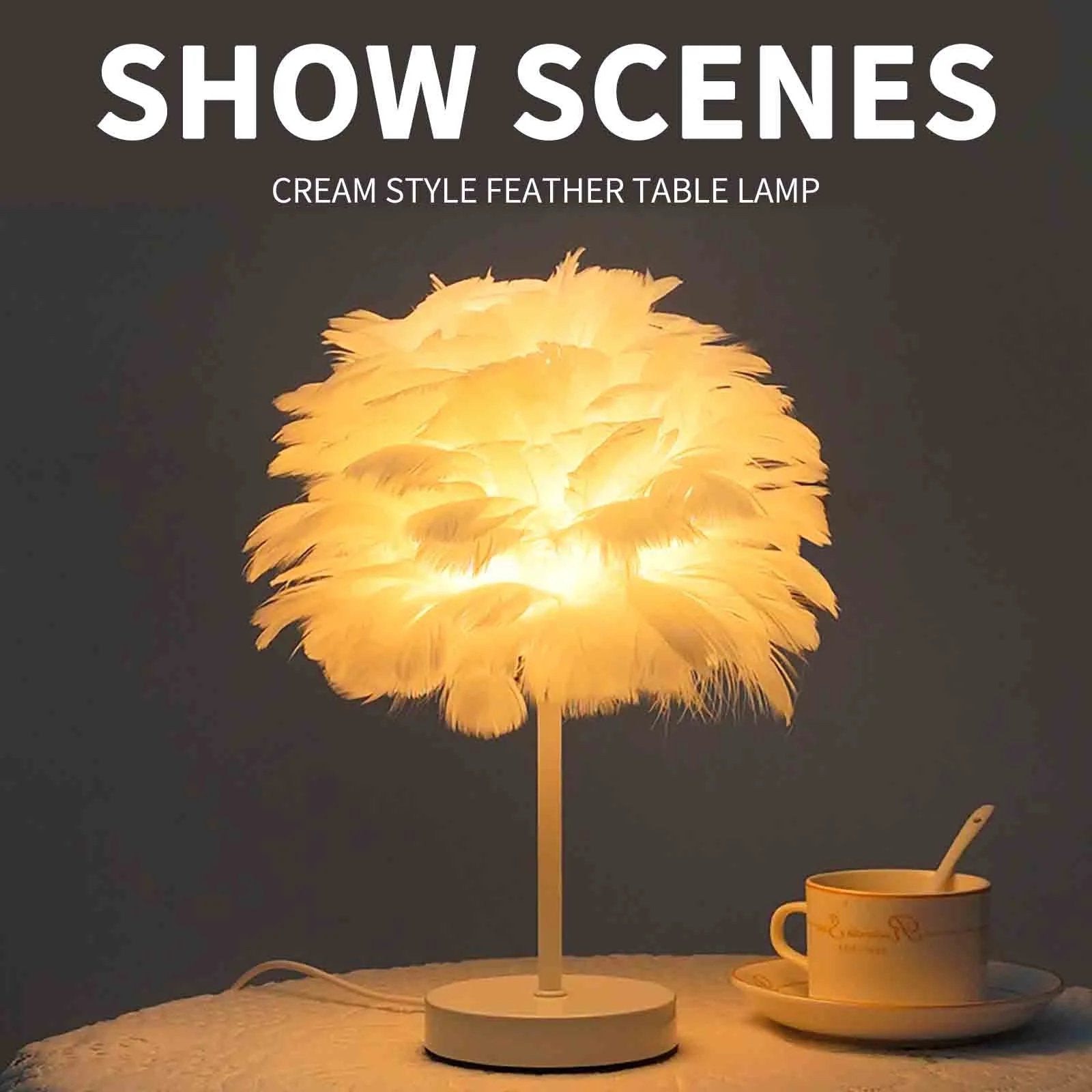 Luxury  Contemporary Creative Feather Oval Shade  Table Lamp For Bedroom