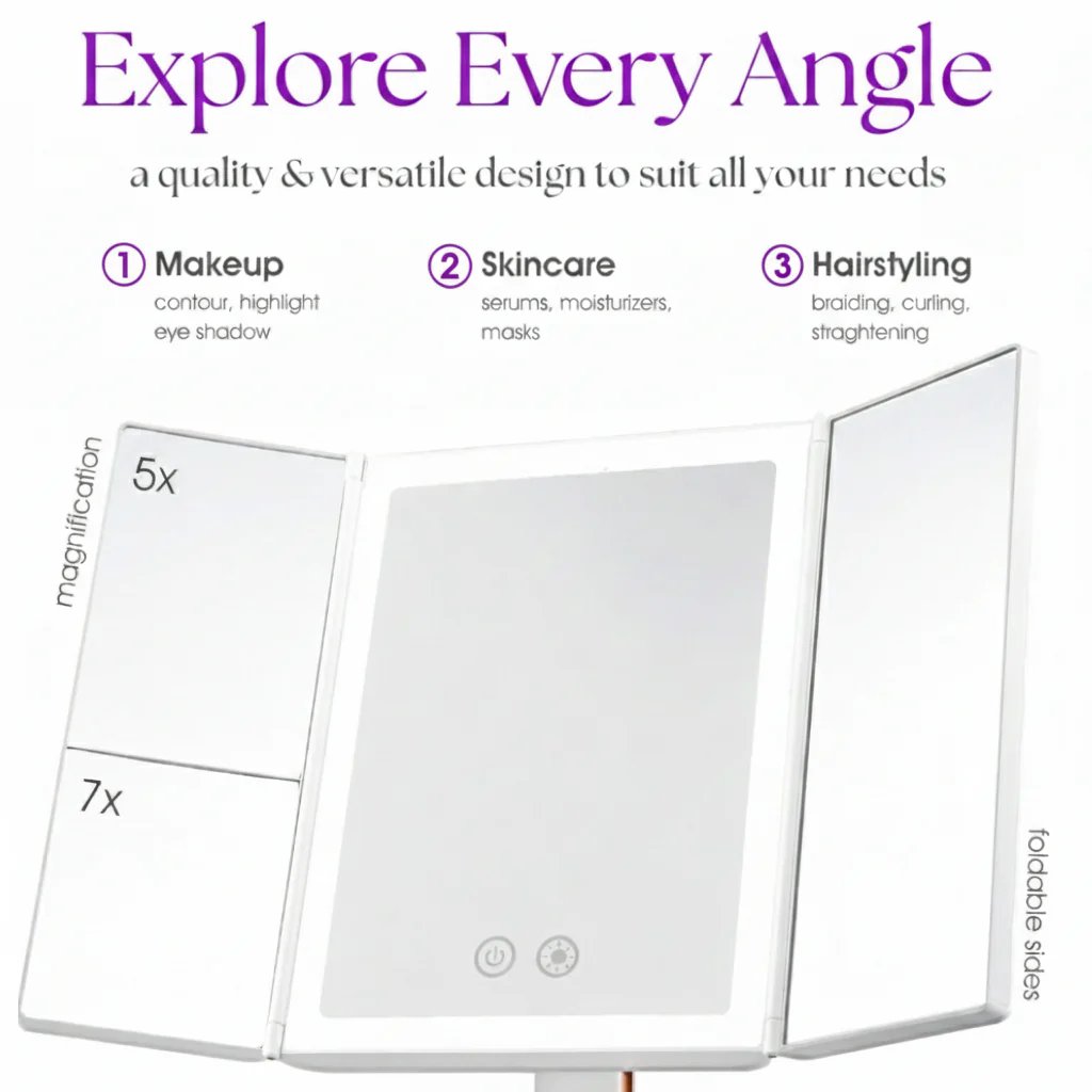 Trifold LED Makeup Mirror