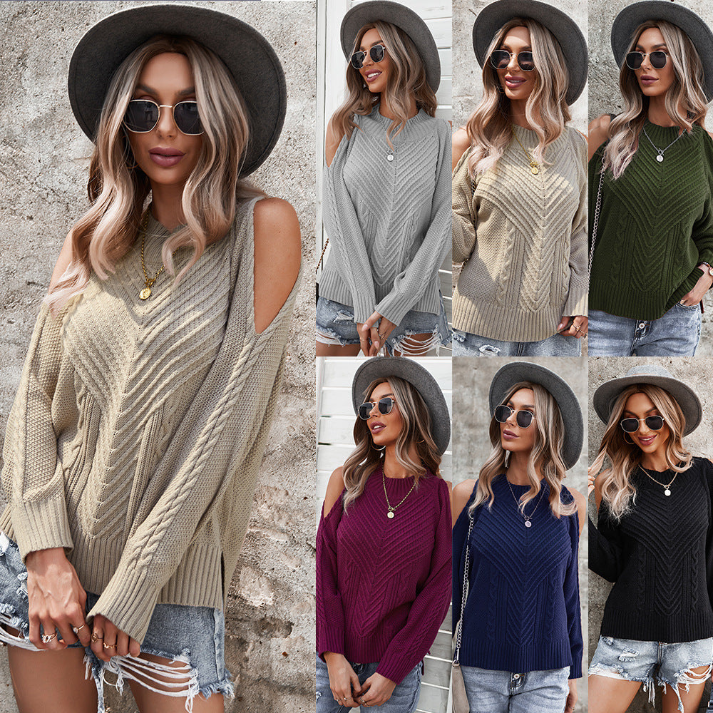 Off-the-shoulder Sweater Thick Needle Top