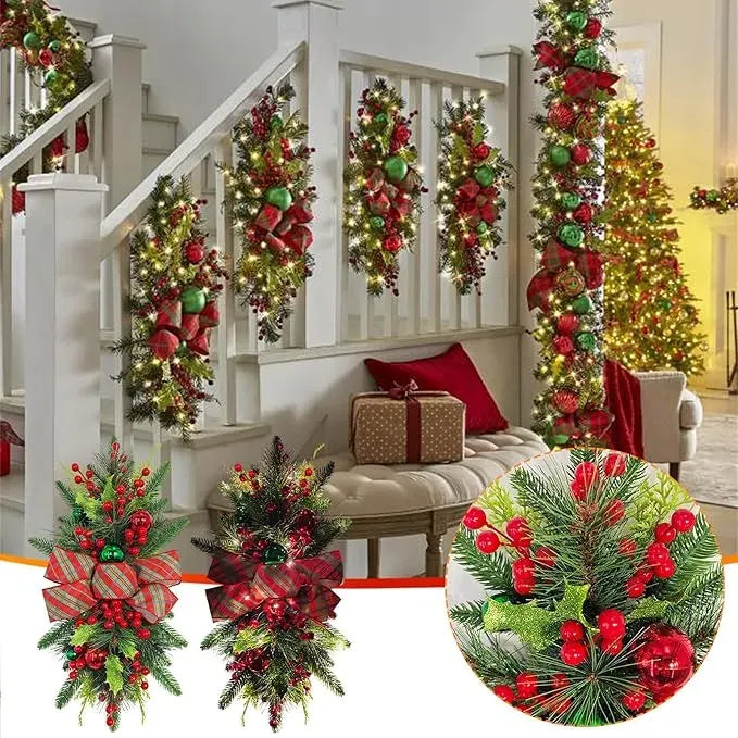 [🎅Final 3-hour Preferential Deal 🎅]🌲Christmas Cordless Stairway Swag Teardrop Trim Wreath