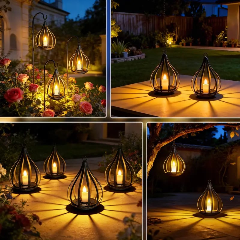 🌟 2026 New Design Solar Water Drop Shape Candle Lantern