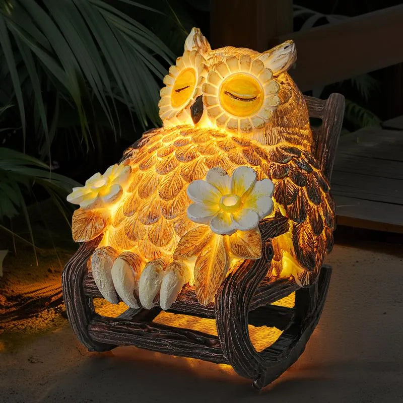 Solar-Powered Owl Statue on Chair✨ Cute LED Owl Figure