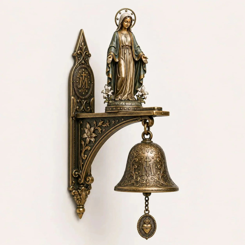 ✨ Our Lady of Grace Bronze Miraculous Medal Wall Bell | 🙏Catholic Religious Home & Garden Decor"