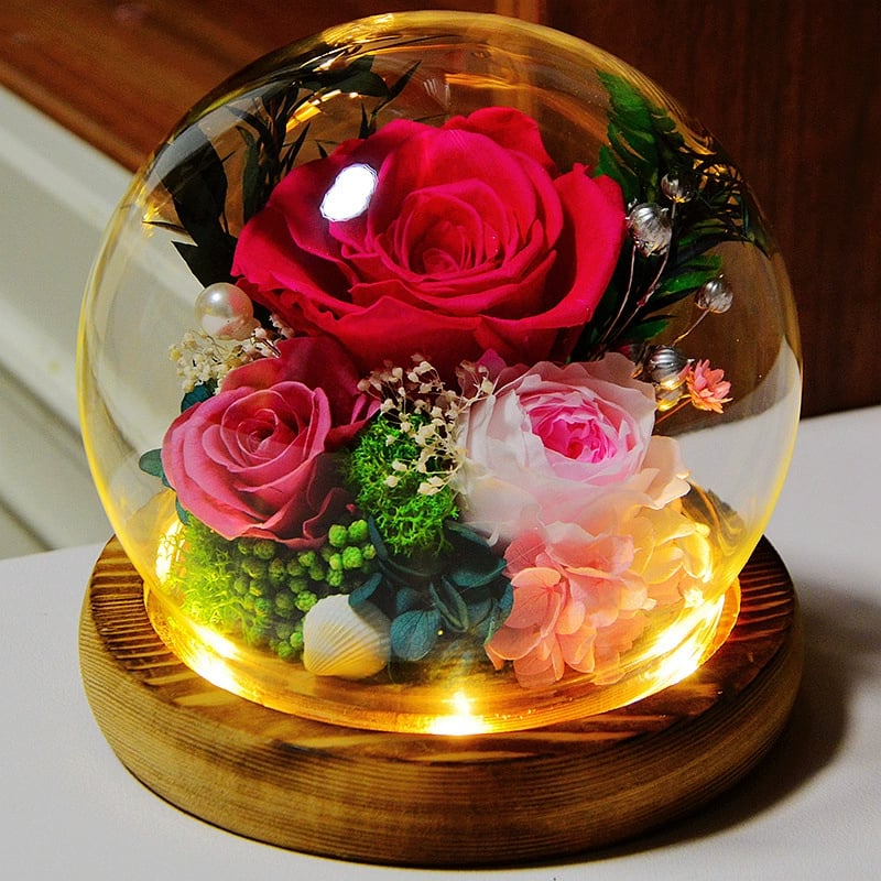 Wedding Decoration Decor Eternal Rose LED Light Preserved Flower in Glass Cover Mothers Day Gifts Birthday Party Valentines Day