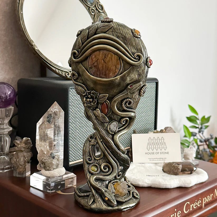 Handmade Black Obsidian Scrying Mirror – Crystal Chakra Altar Tool
