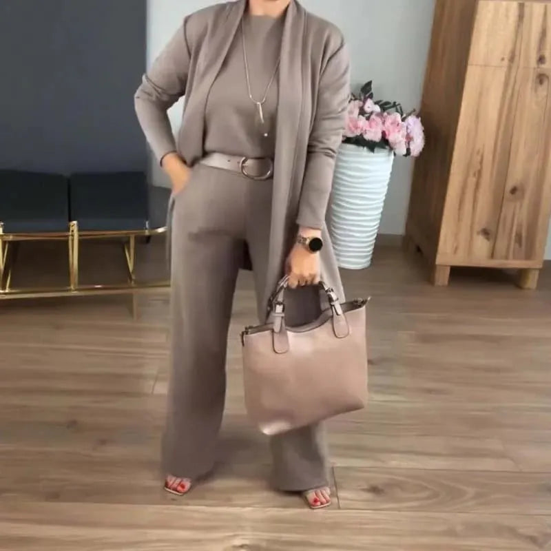 ⏳Weekend Special⏰Elegant 3-piece Set Including Long Cardigan, Top and Pants💞